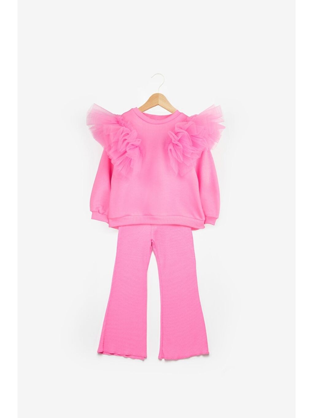 Pembe Omuzları Tül Detaylı Kız Çocuk Eşofman Takımı - Malory-3