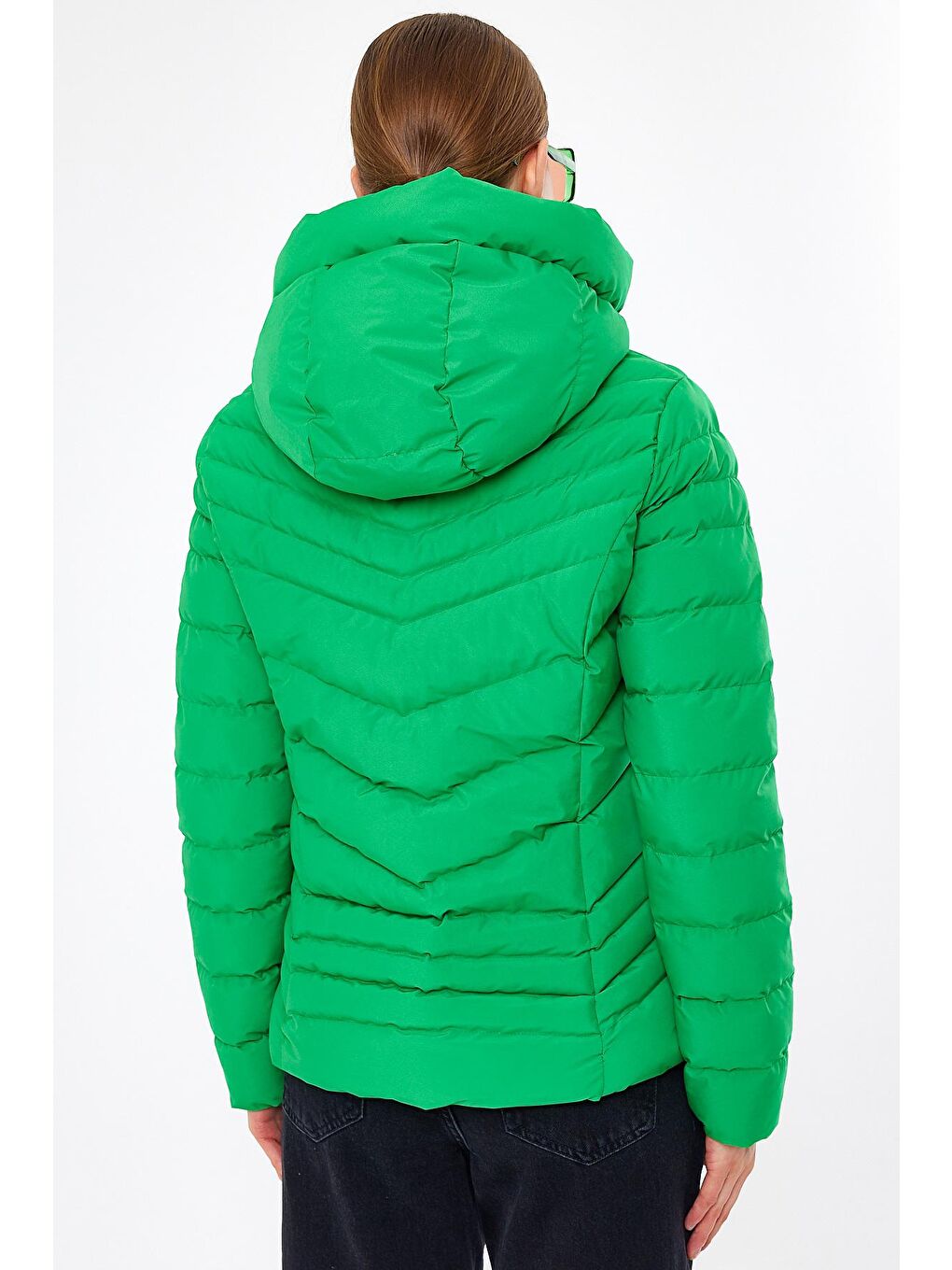 Yeşil Kadın Mont Kapüşonlu-4