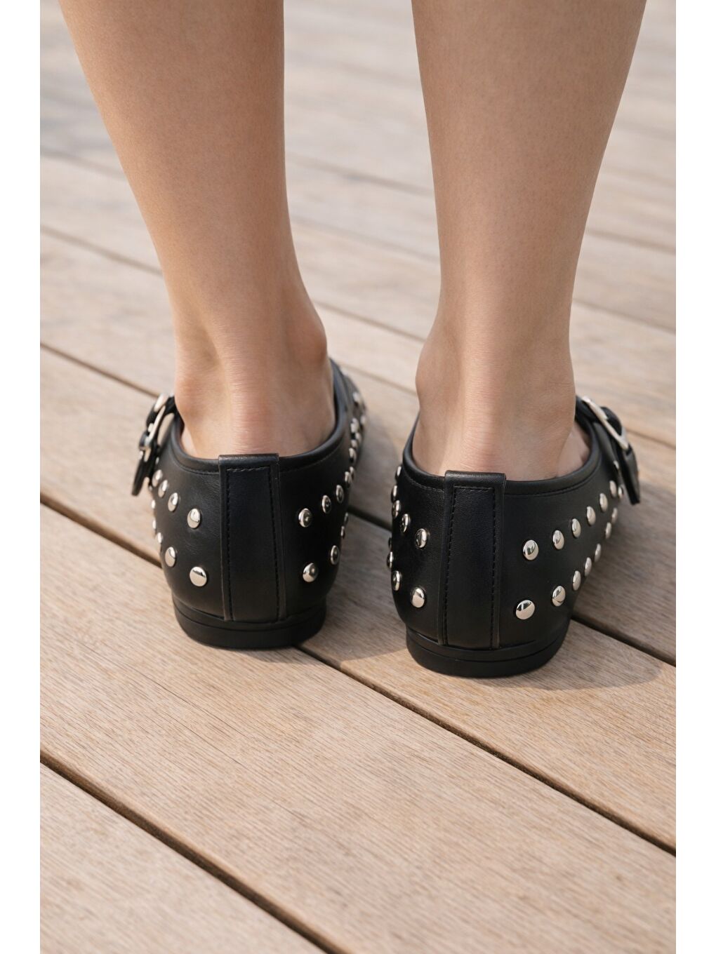 Siyah K-305 Rahat Taban Zımbalı Kadın Babet Günlük Ayakkabı Hafif ve Rahat Kalıp-1