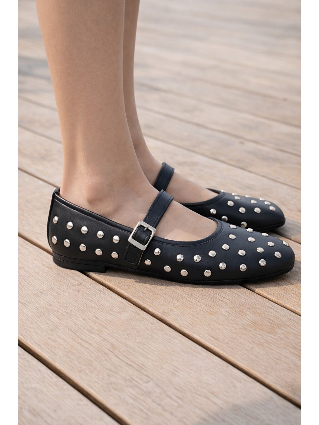 Siyah K-305 Rahat Taban Zımbalı Kadın Babet Günlük Ayakkabı Hafif ve Rahat Kalıp-2