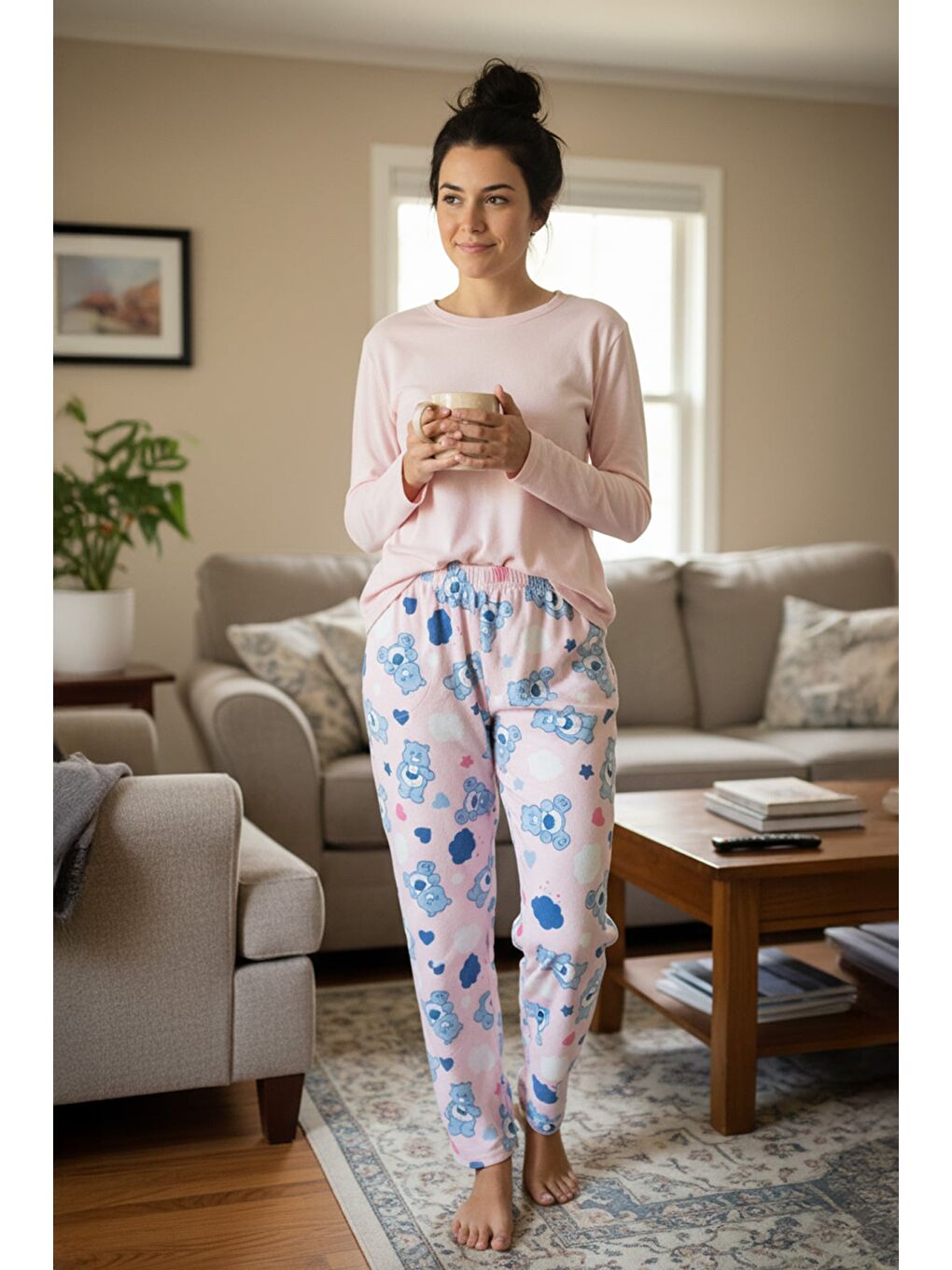 Pembe Geyik Baskılı Kadife Pijama Altı