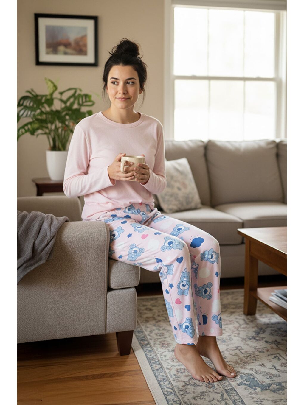 Pembe Geyik Baskılı Kadife Pijama Altı-1