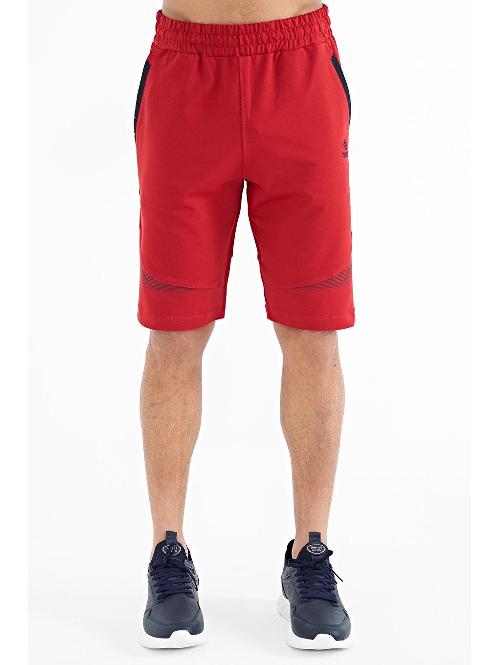 Koyu Kırmızı Yan Cep Gizli Fermuarlı Baskılı Standart Kalıp Erkek Şort - 81253-1