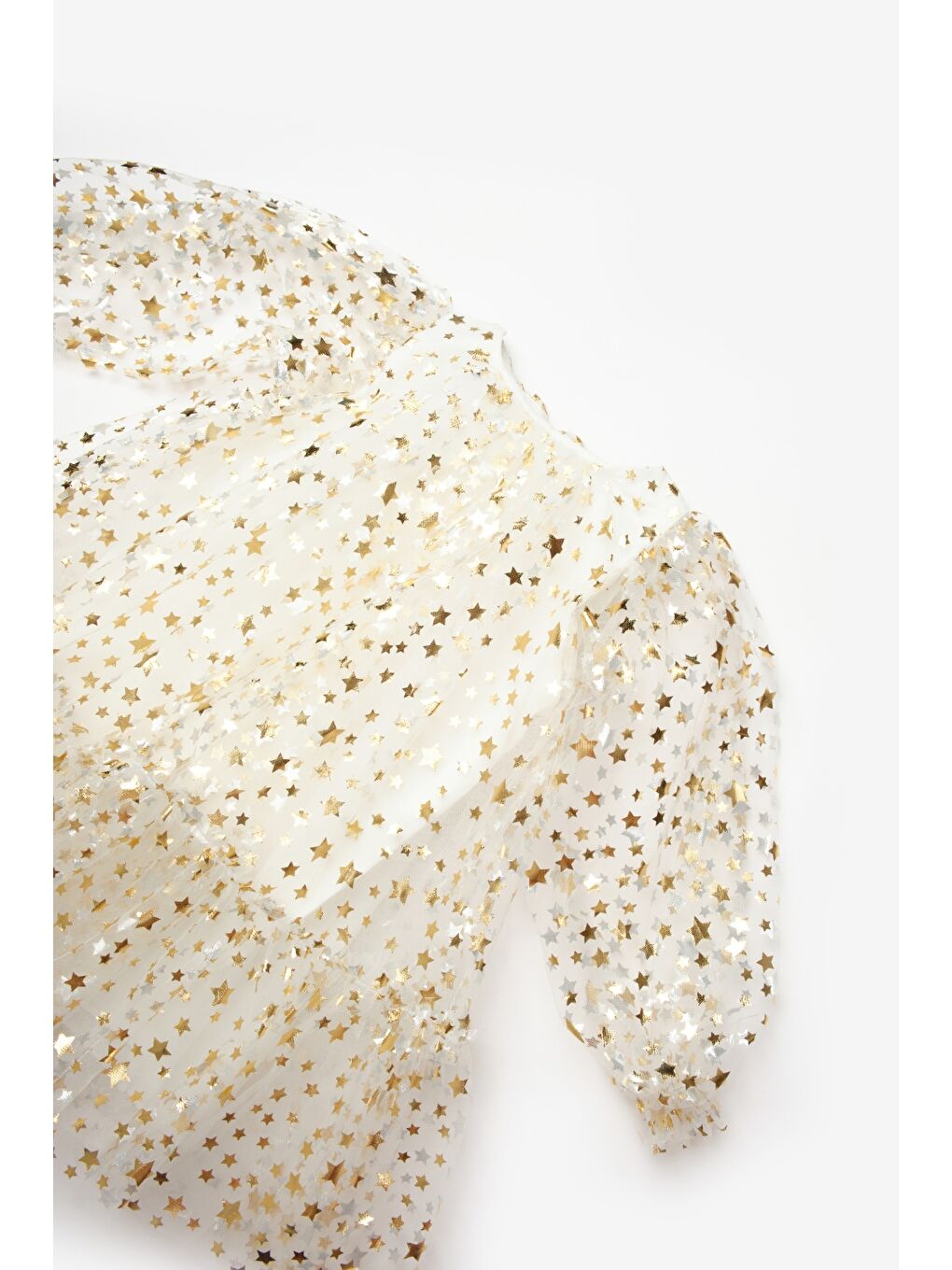 Ekru Balon Kollu Yıldız Baskılı Kız Çocuk Elbise - Daria-5