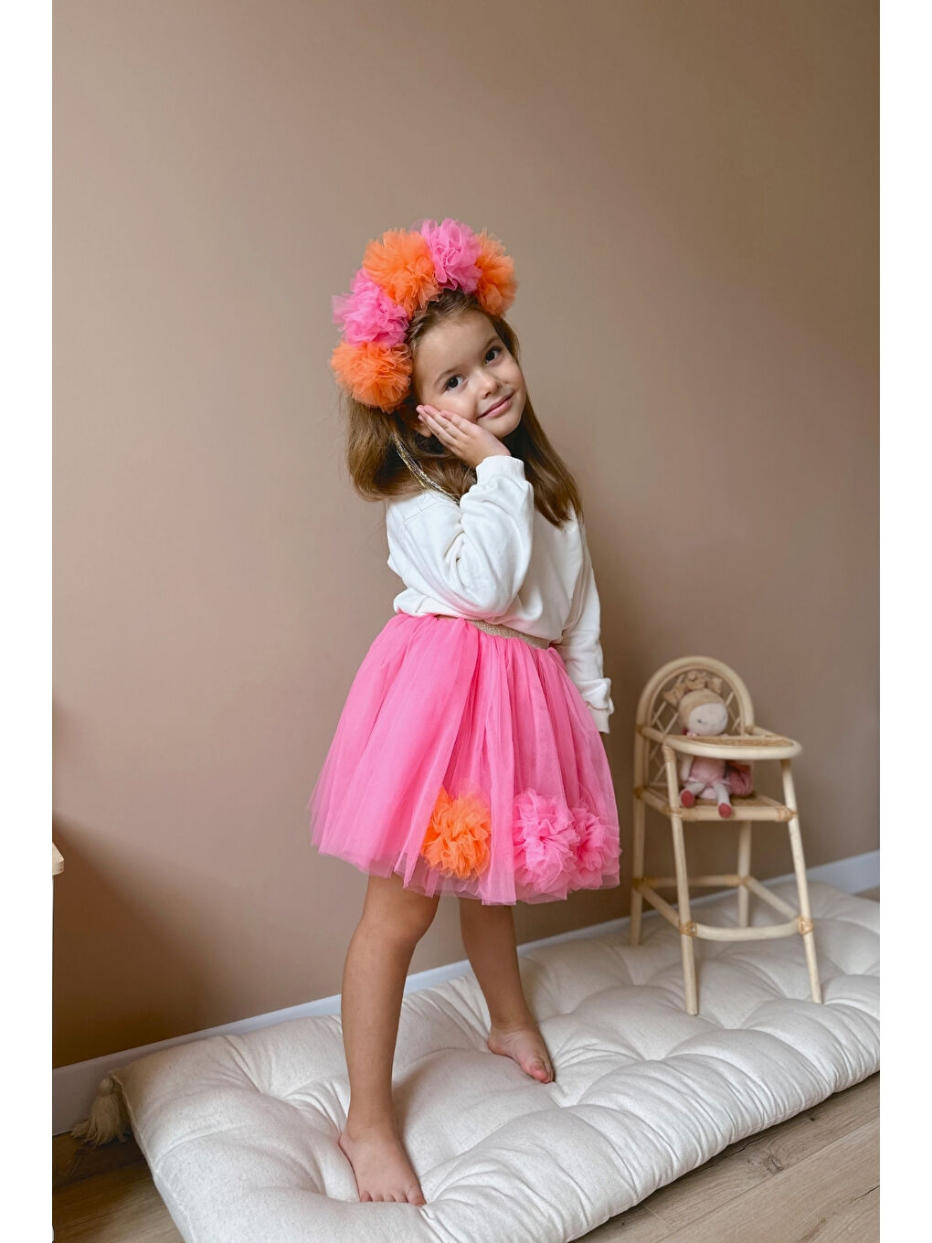Fuşya Ponpon Detaylı Kız Çocuk Etek - Hilda-1