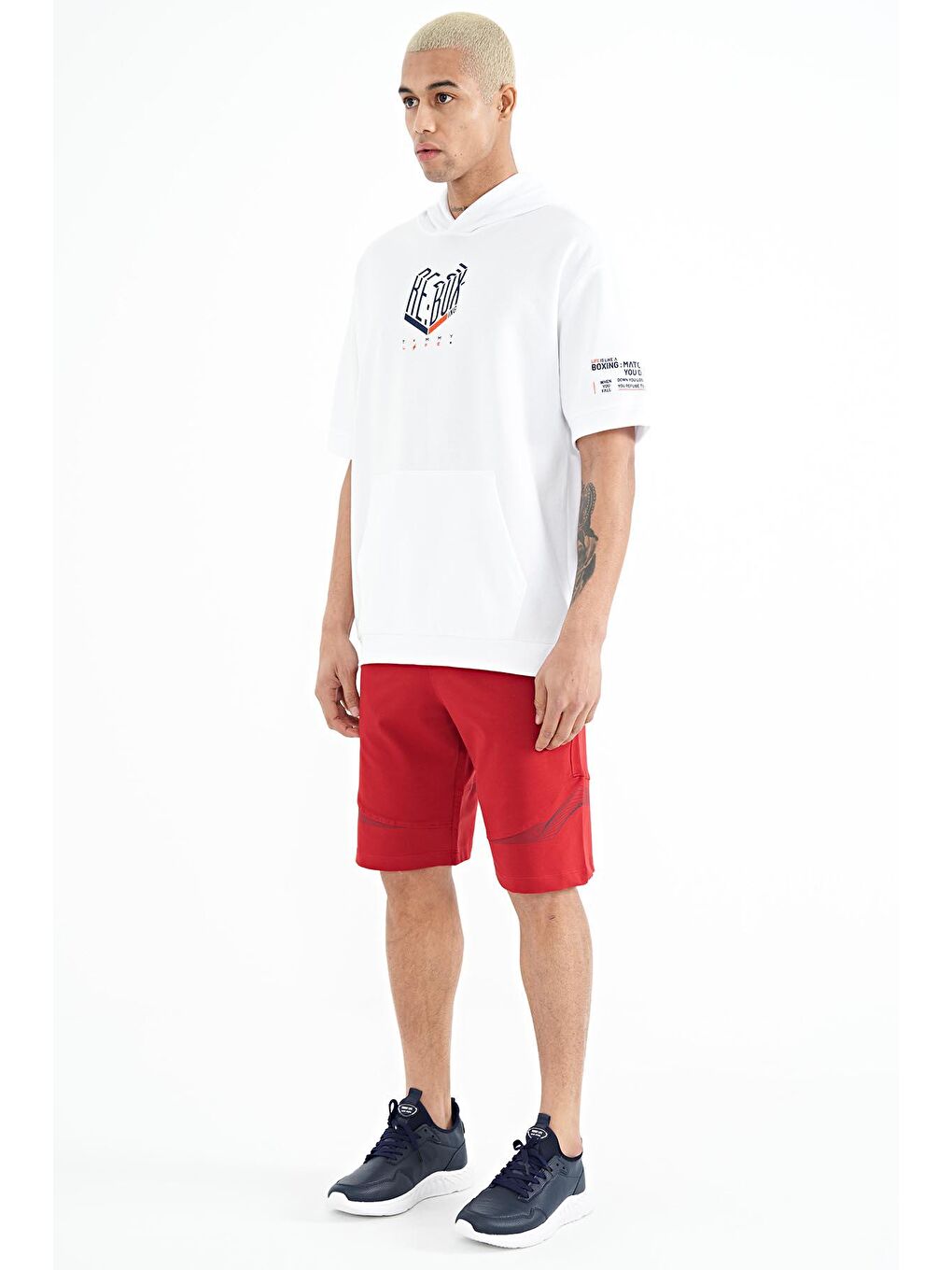 Koyu Kırmızı Yan Cep Gizli Fermuarlı Baskılı Standart Kalıp Erkek Şort - 81253-2