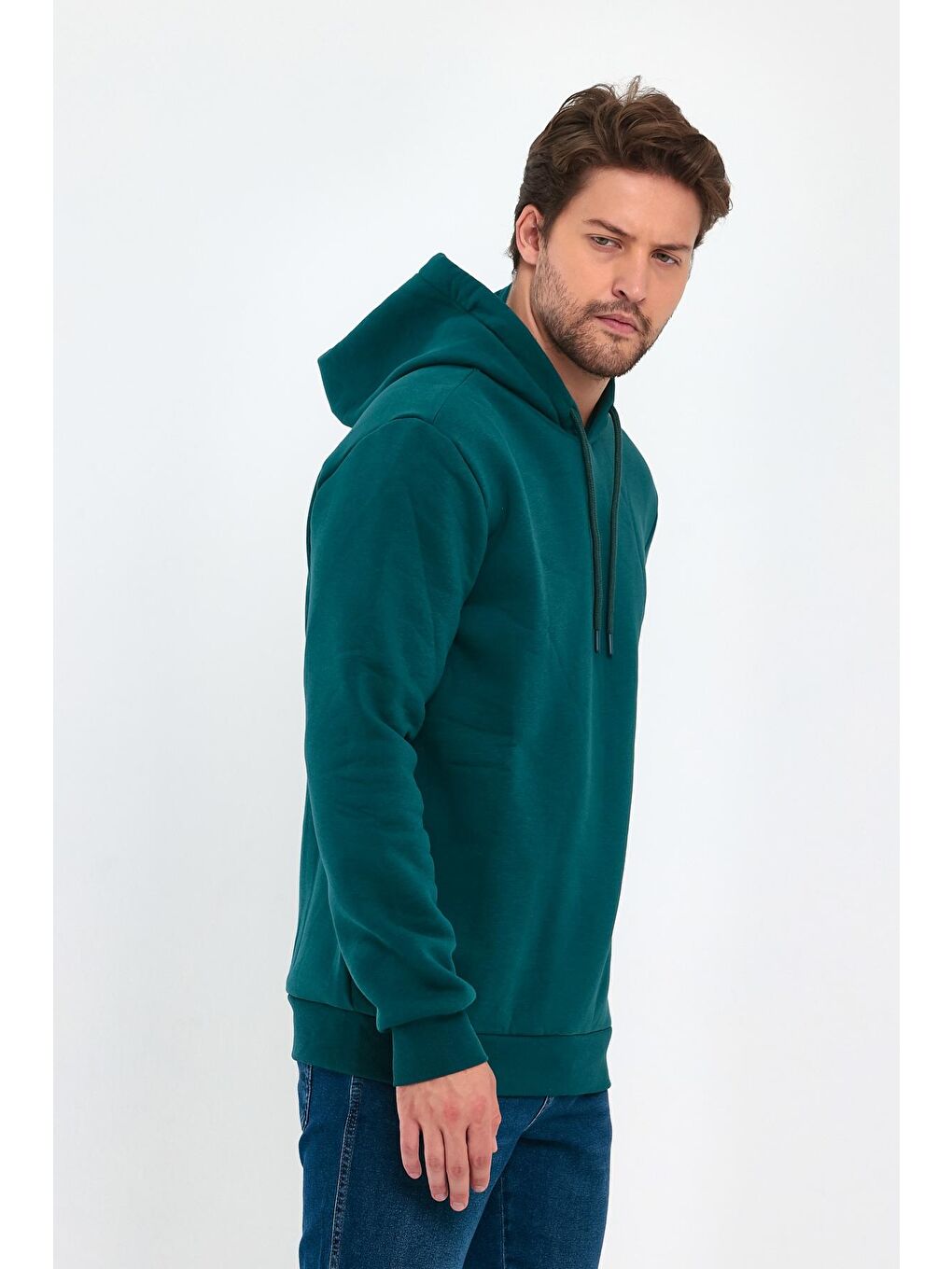 Petrol 3 İplik Kapüşonlu Erkek Hoodie-2
