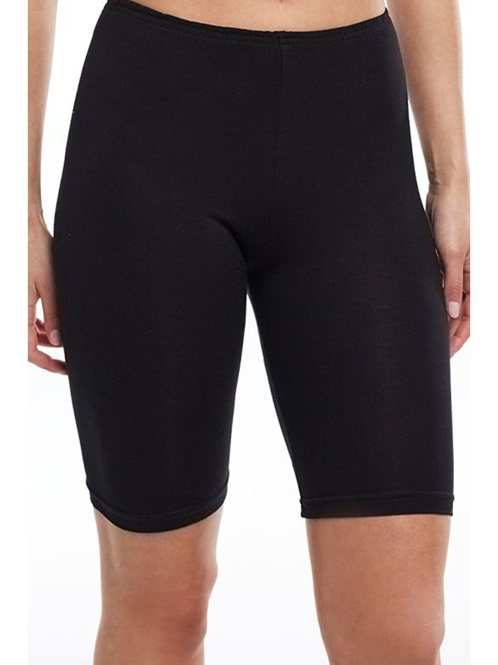 6'lı Kadın Siyah Pamuklu Diz Üstü Beli Lastikli Tayt