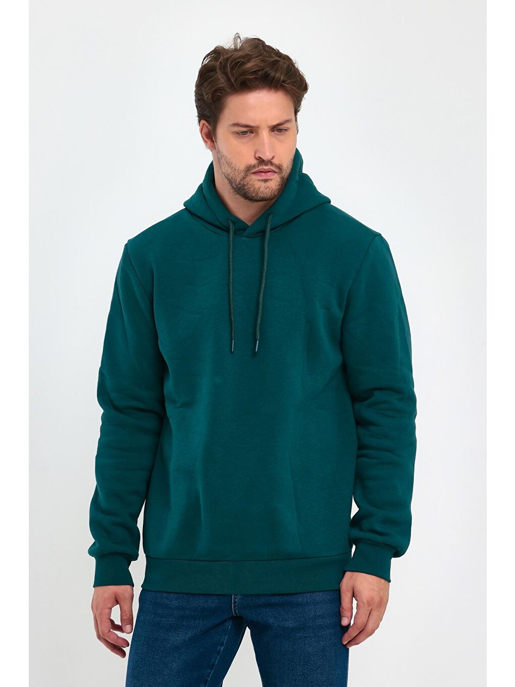 Petrol 3 İplik Kapüşonlu Erkek Hoodie-3