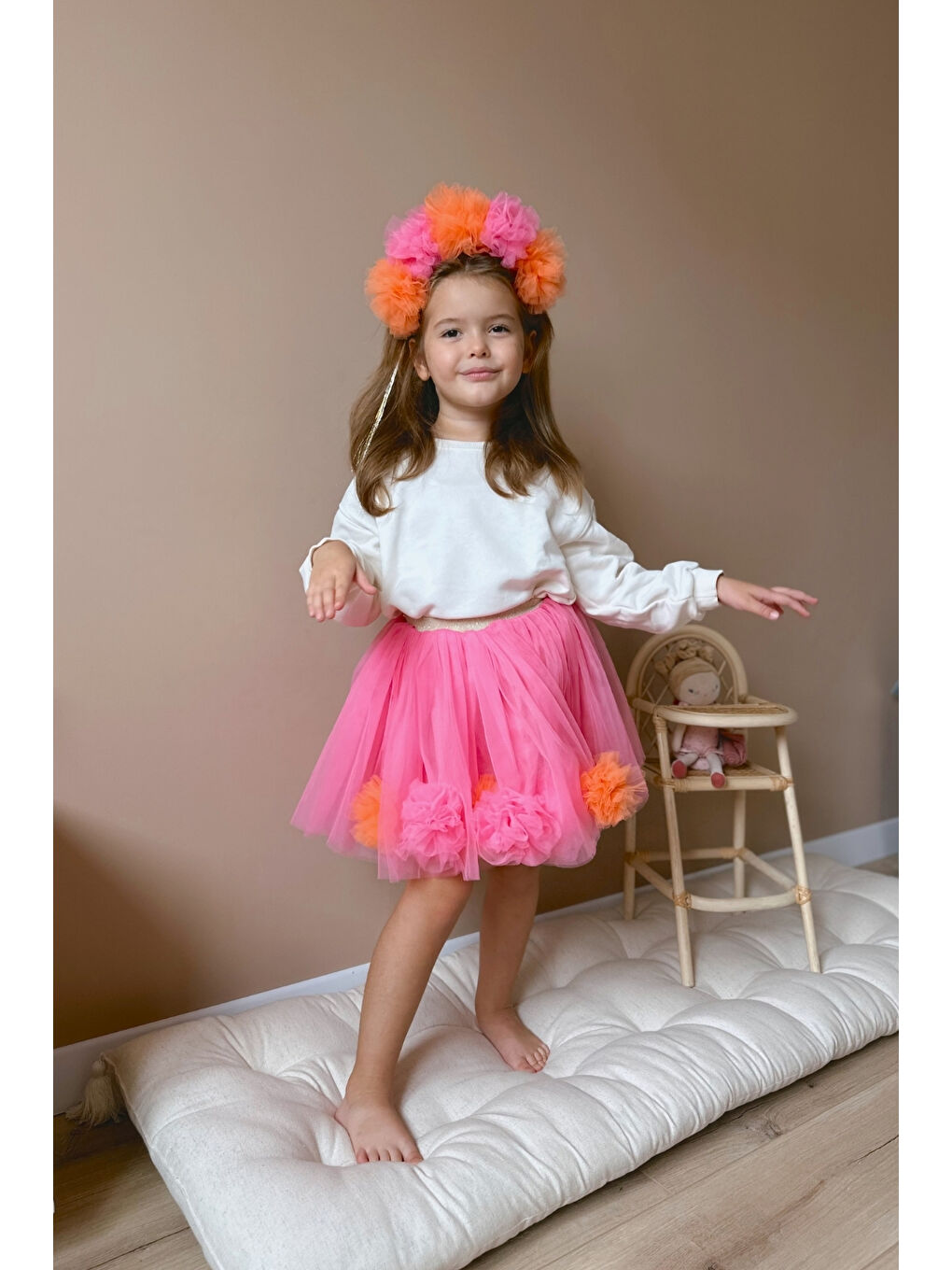 Fuşya Ponpon Detaylı Kız Çocuk Etek - Hilda-2