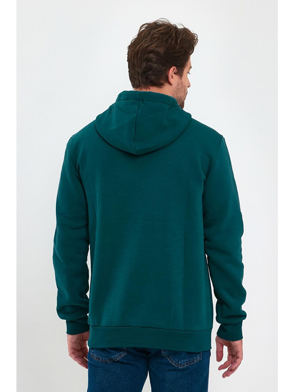 Petrol 3 İplik Kapüşonlu Erkek Hoodie-4
