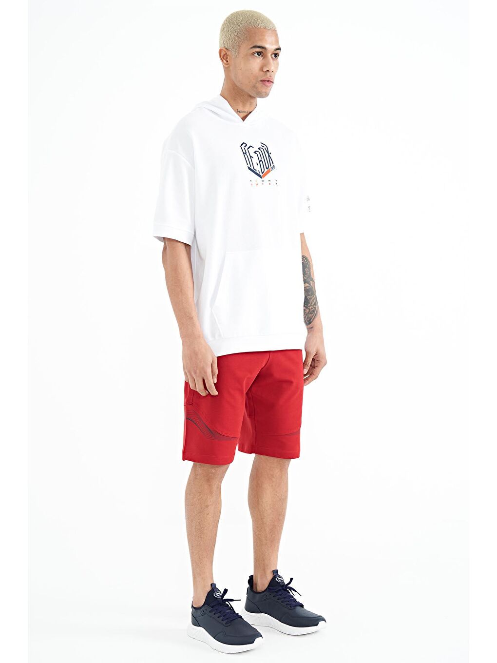 Koyu Kırmızı Yan Cep Gizli Fermuarlı Baskılı Standart Kalıp Erkek Şort - 81253-4