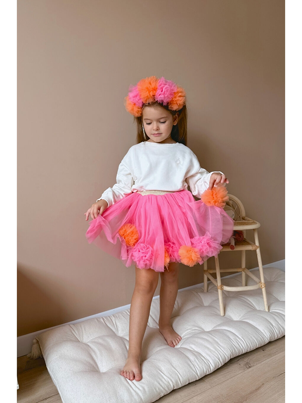 Fuşya Ponpon Detaylı Kız Çocuk Etek - Hilda-3