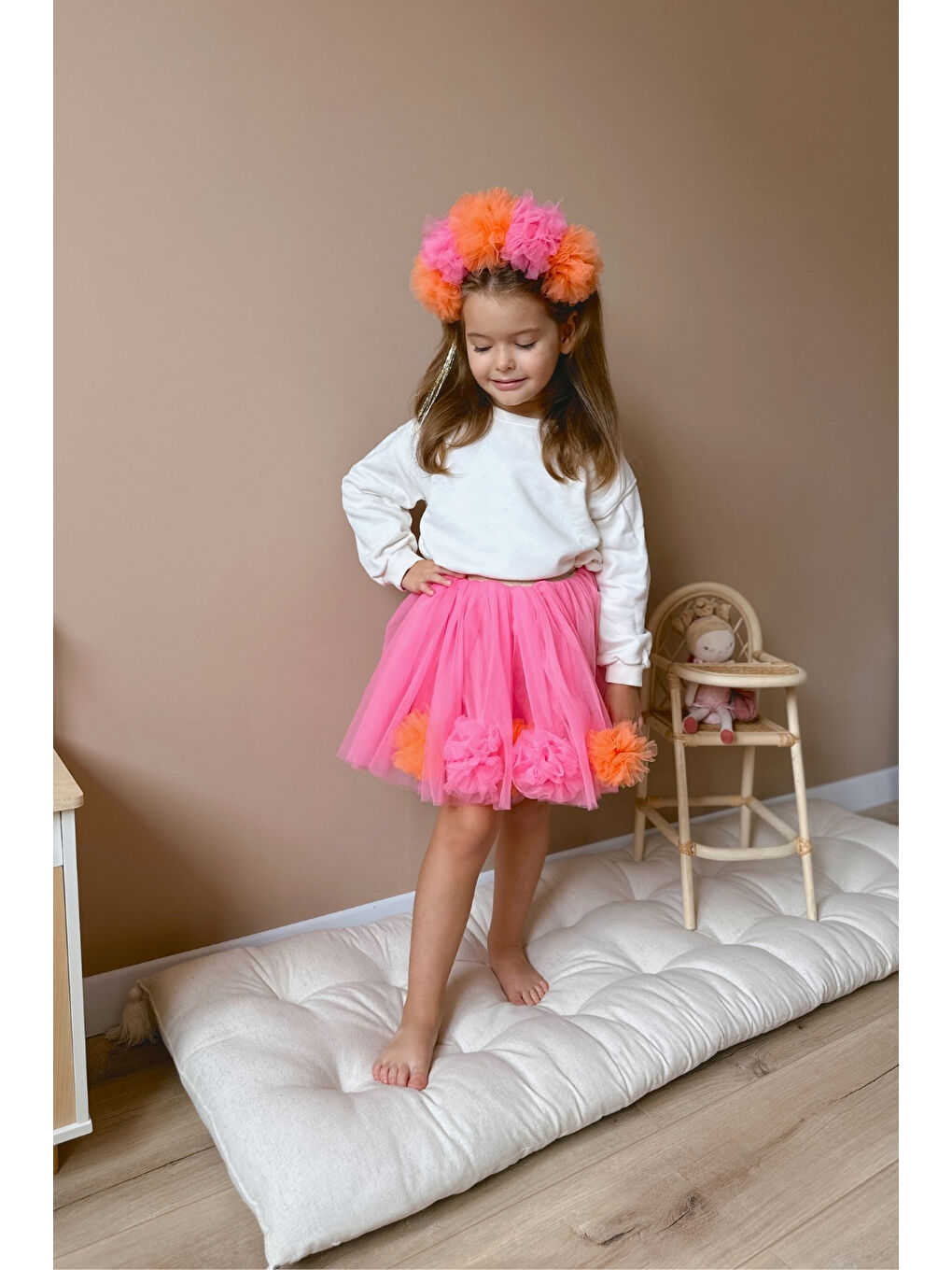Fuşya Ponpon Detaylı Kız Çocuk Etek - Hilda-4