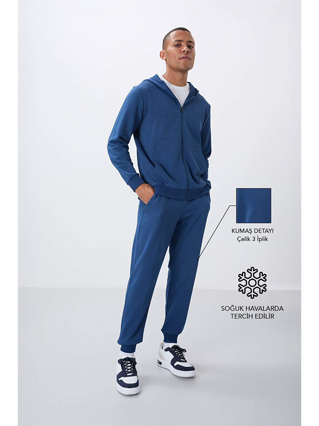 Mavi Parlament Kompakt Pamuklu Kalın Pürüzsüz Dokulu Kapüşonlu Comfort Fit Erkek Eşofman Takım   85262