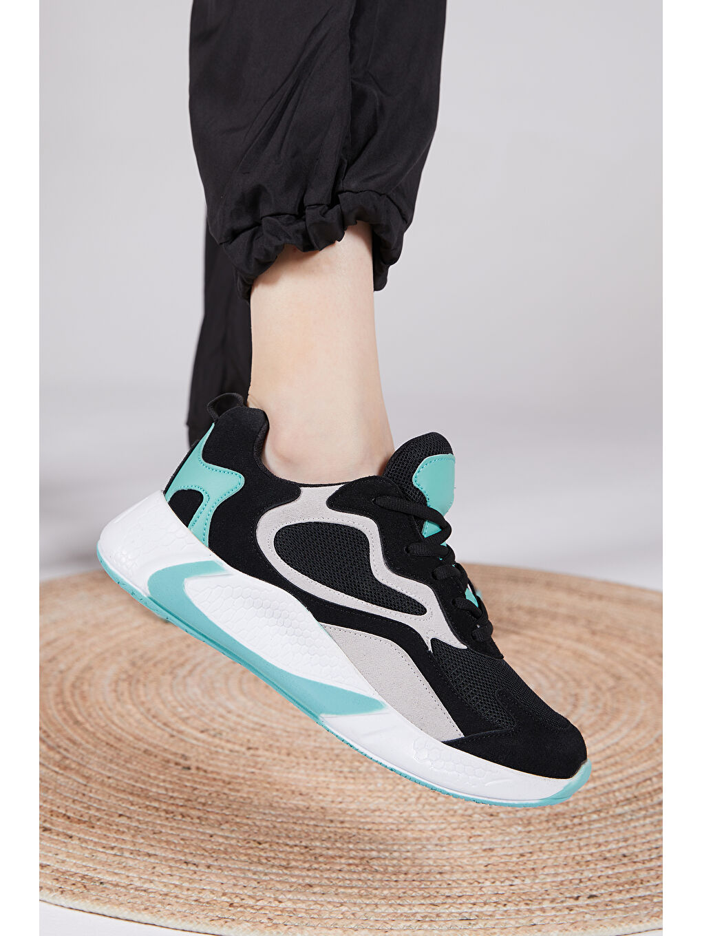 Unisex Siyah Yeşil Spor Ayakkabı V2901-3