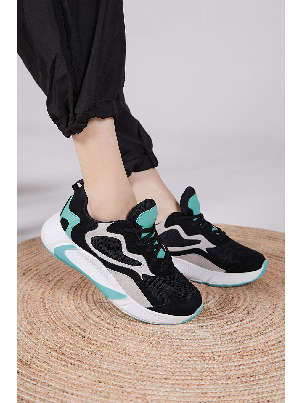 Unisex Siyah Yeşil Spor Ayakkabı V2901-4