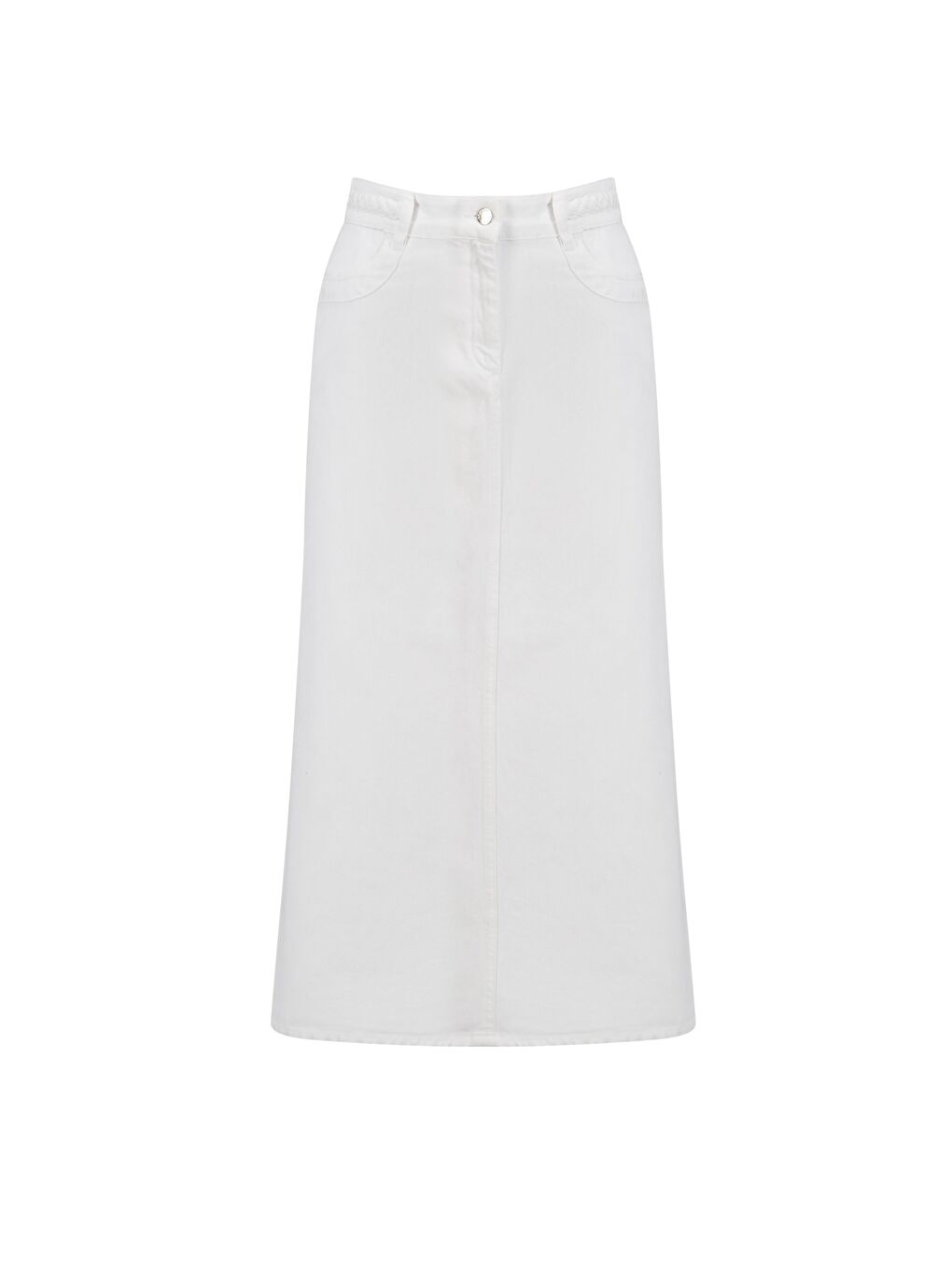 Örgü Detaylı Denim Etek 25Yd9122 Beyaz-4