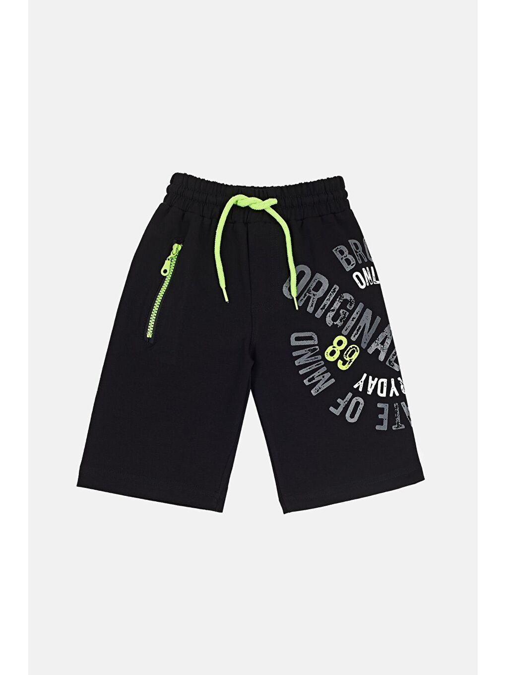 Siyah Pamuklu Baskılı Belden Bağlamalı Cepli Kapri 599140