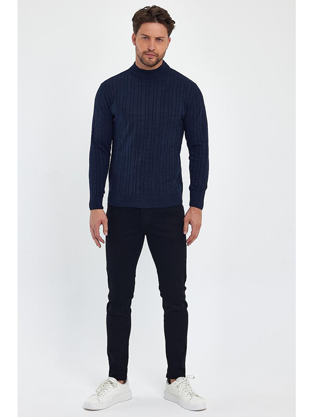 Lacivert Erkek Balıkçı Uzun Kol Kazak-1