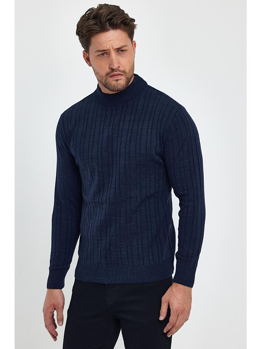 Lacivert Erkek Balıkçı Uzun Kol Kazak-3