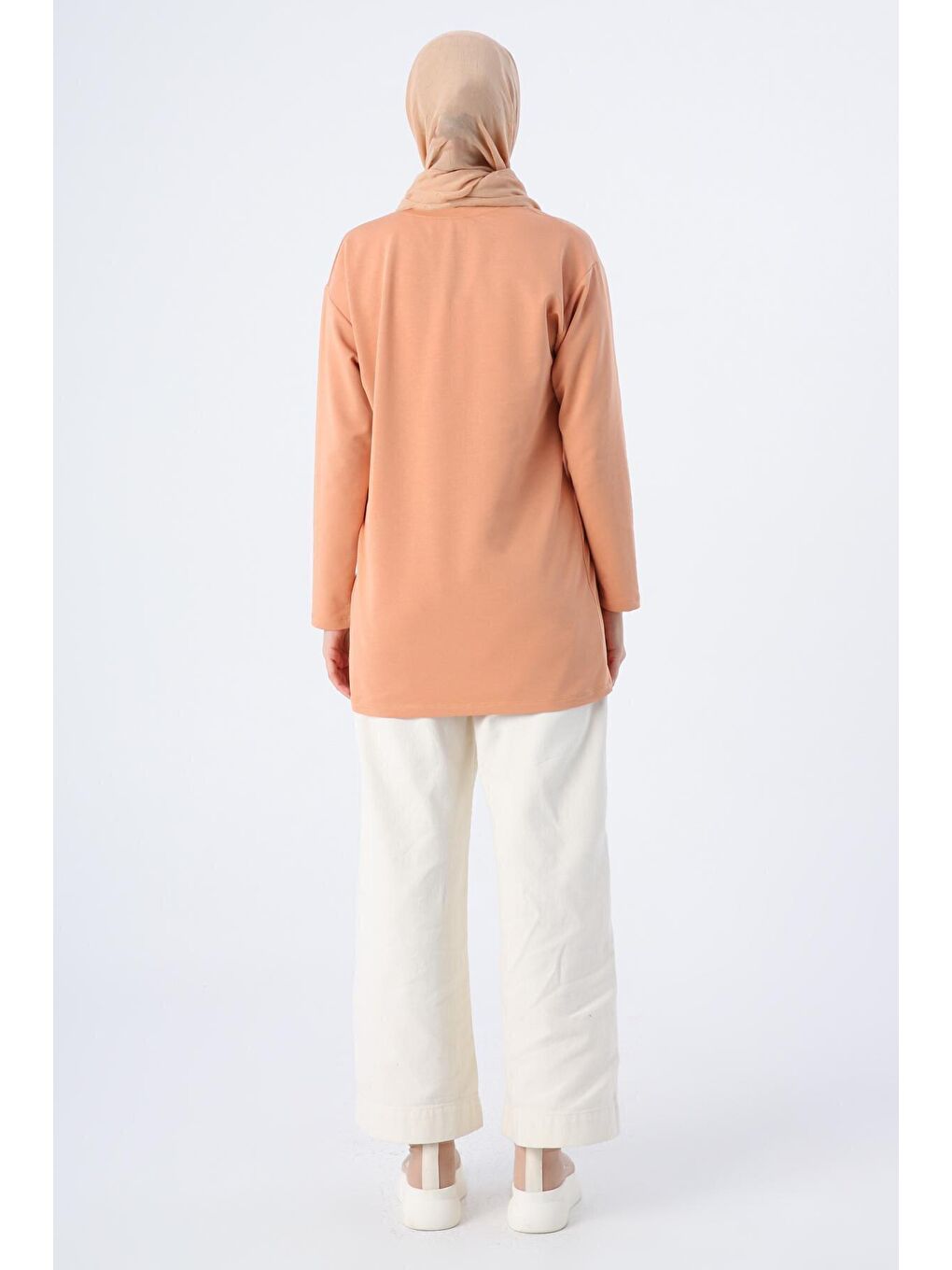 Kahverengi Tarçın Pamuklu Rahat Kalıp Baskılı Basic Tunik-3