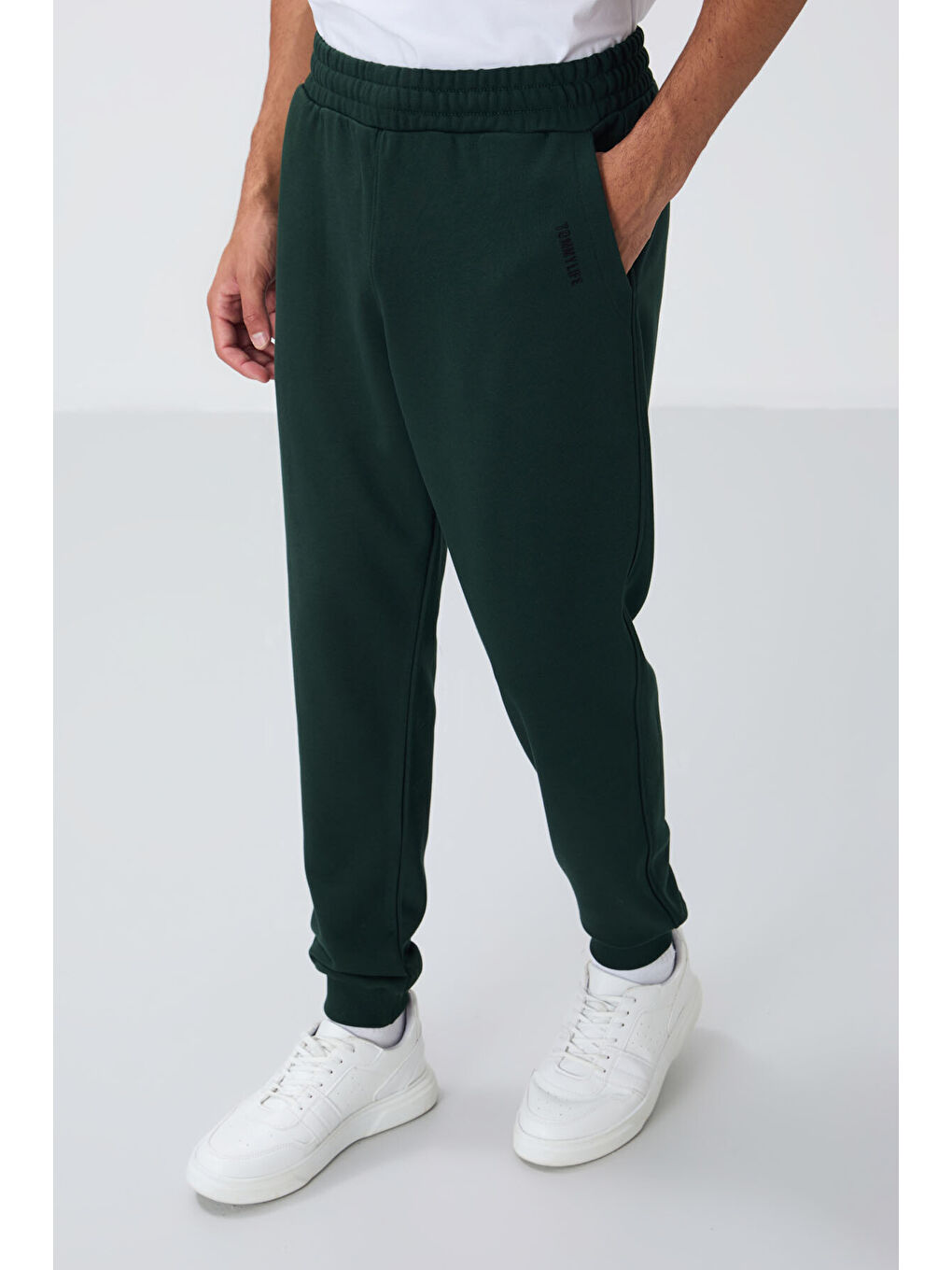 Çam Yeşil Kompakt Pamuklu Kalın Pürüzsüz Dokulu Kapüşonlu Comfort Fit Erkek Eşofman Takım   85262-6