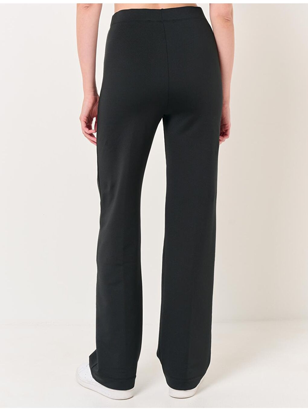 Siyah Yüksek Bel Bol Paça Örme Pantolon-5