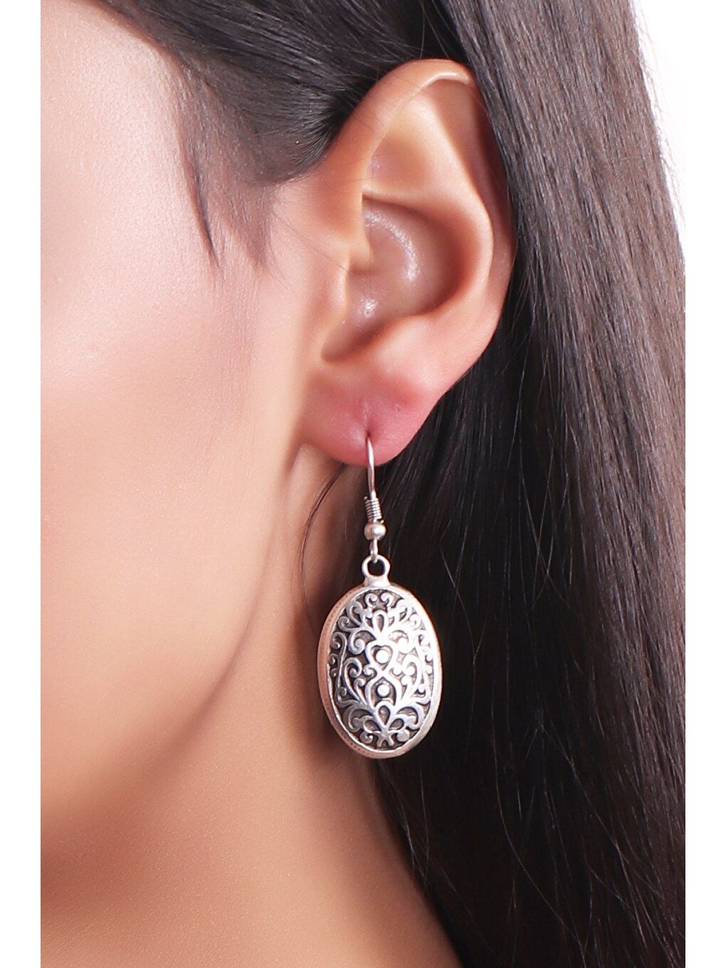 Gri Kadın Antik Gümüş Kaplama Sallantılı Model Osmanlı Motifli Küpe-1