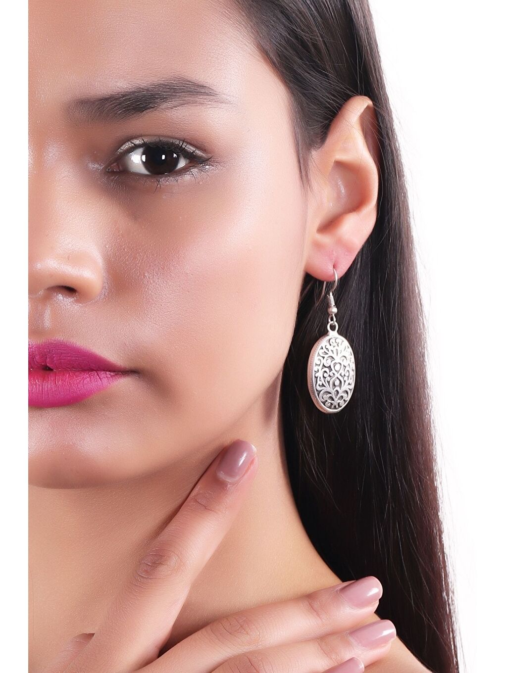 Gri Kadın Antik Gümüş Kaplama Sallantılı Model Osmanlı Motifli Küpe-2