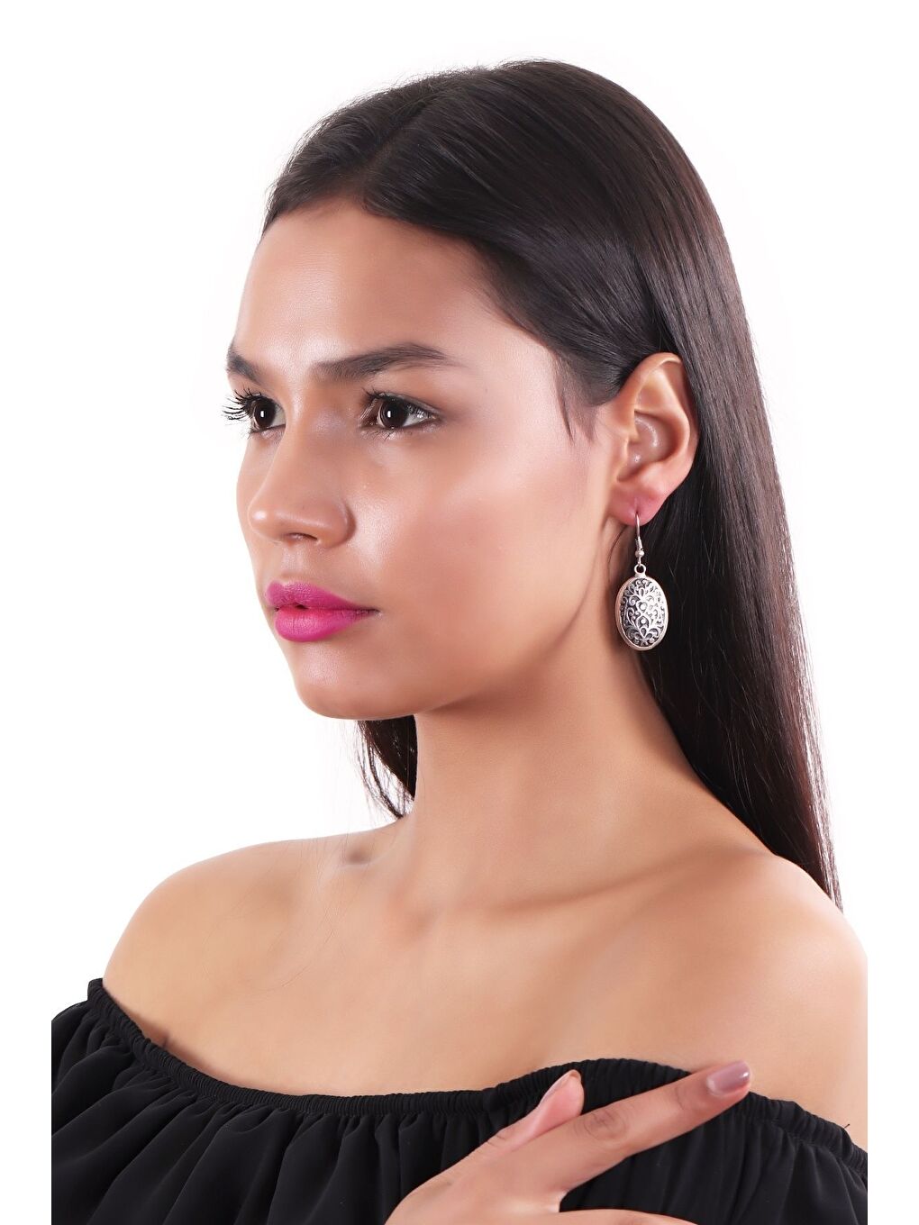 Gri Kadın Antik Gümüş Kaplama Sallantılı Model Osmanlı Motifli Küpe-3