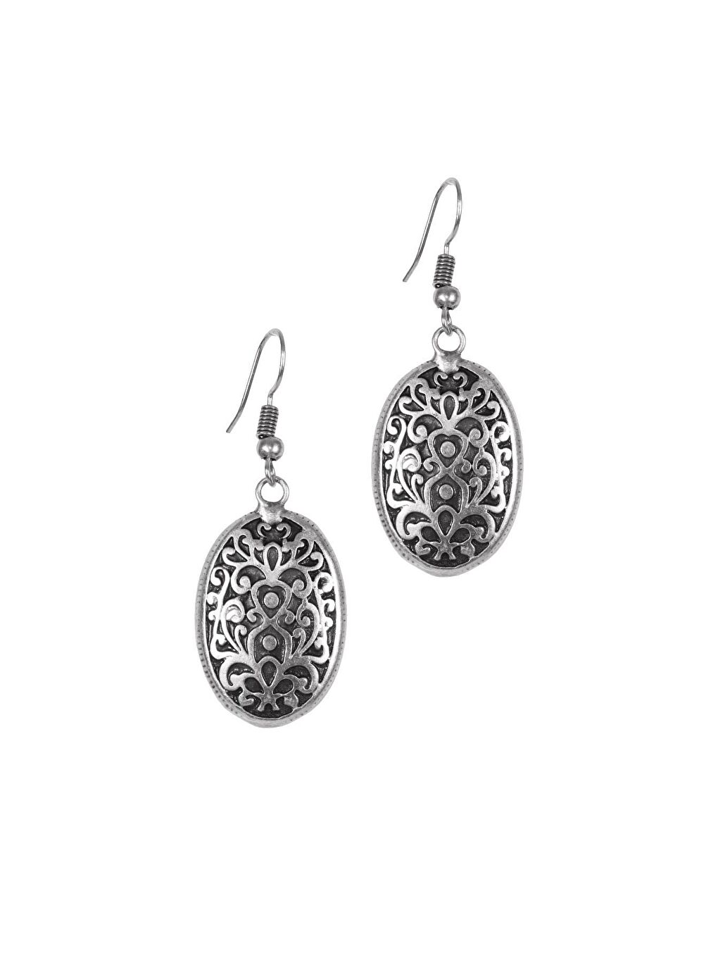 Gri Kadın Antik Gümüş Kaplama Sallantılı Model Osmanlı Motifli Küpe