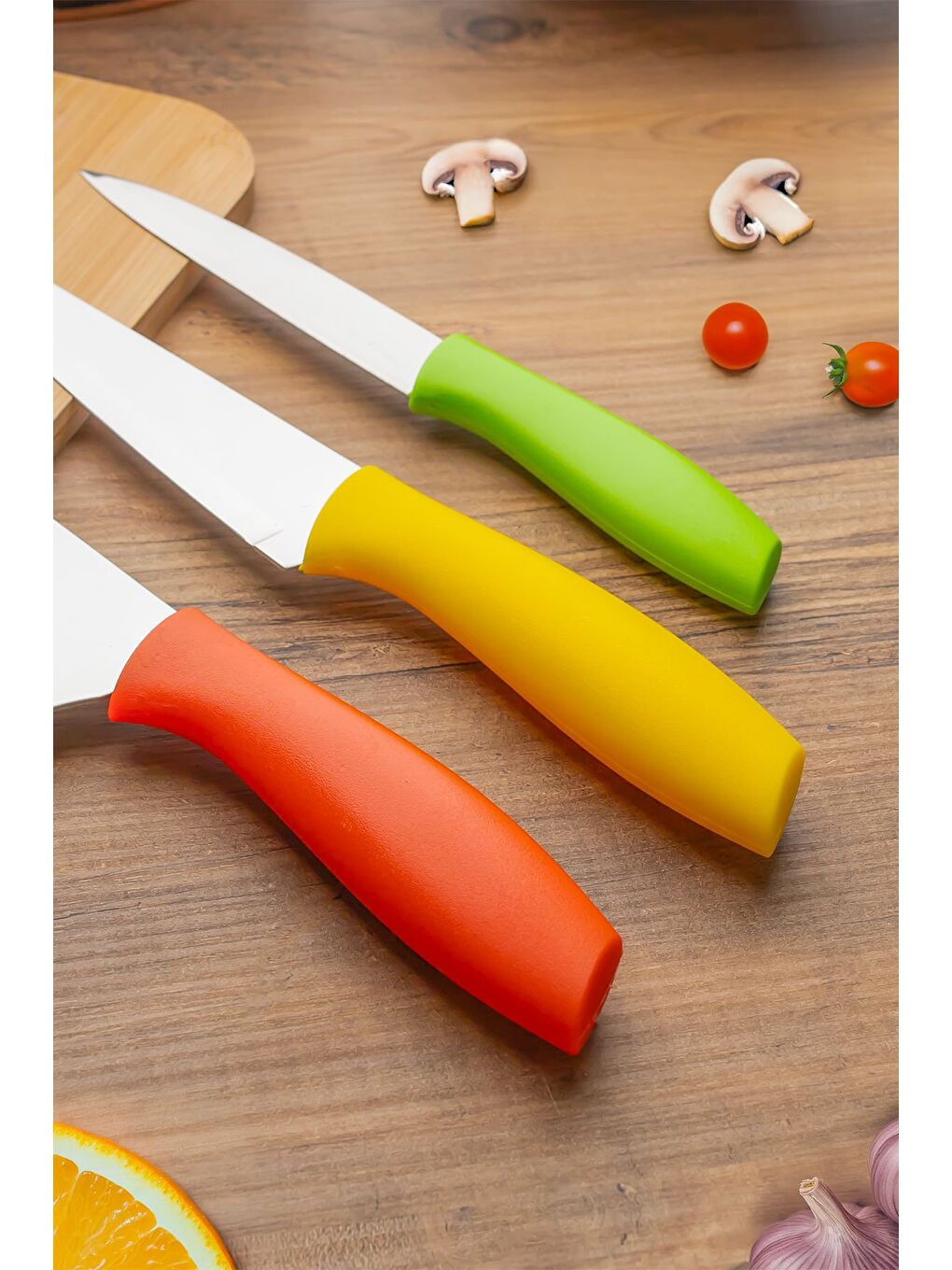 Gri 3'lü Bıçak Seti Meyve, Et Doğrama Bıçağı Şef Bıçakları Kaliteli Sağlam Bıçaklar 28 x 27.5 x 22-2