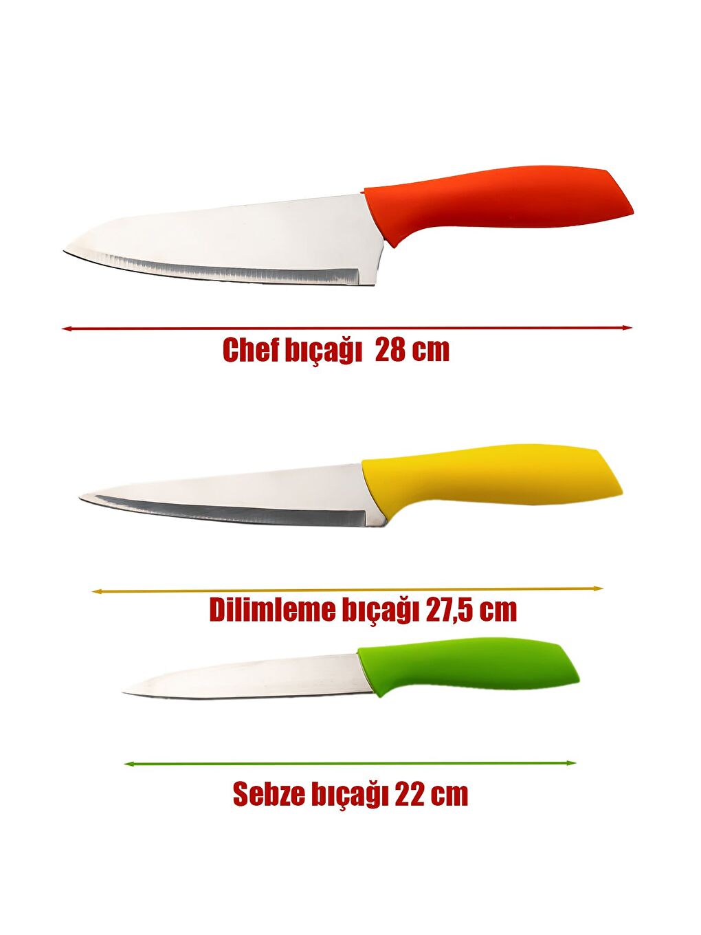 Gri 3'lü Bıçak Seti Meyve, Et Doğrama Bıçağı Şef Bıçakları Kaliteli Sağlam Bıçaklar 28 x 27.5 x 22-3