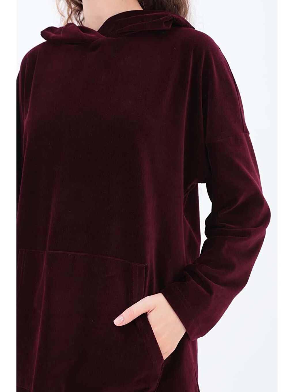 Bordo Kapüşonlu Kanguru Cepli Pantolonlu Takım-4