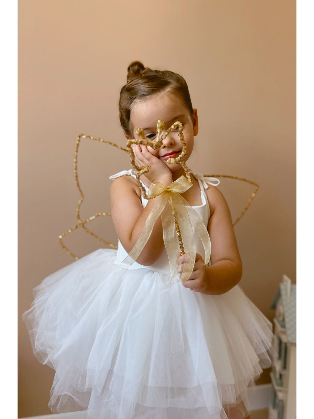 Sarı Altın Pullu 2'li Kelebek Kanat Asa Set-1