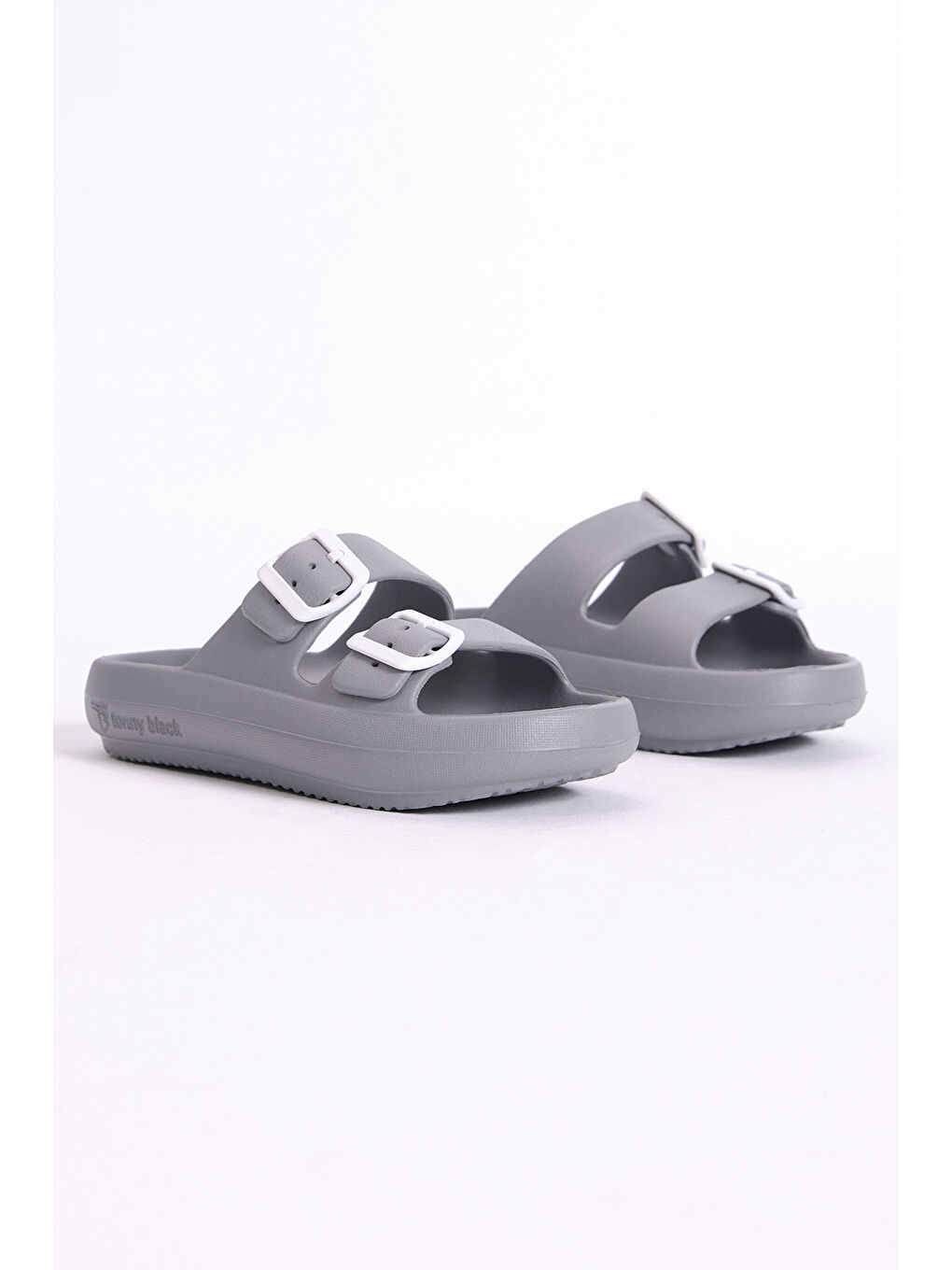 Kadın Gri Rahat Kalıp Tokalı Yüksek Taban Eva Terlik-2