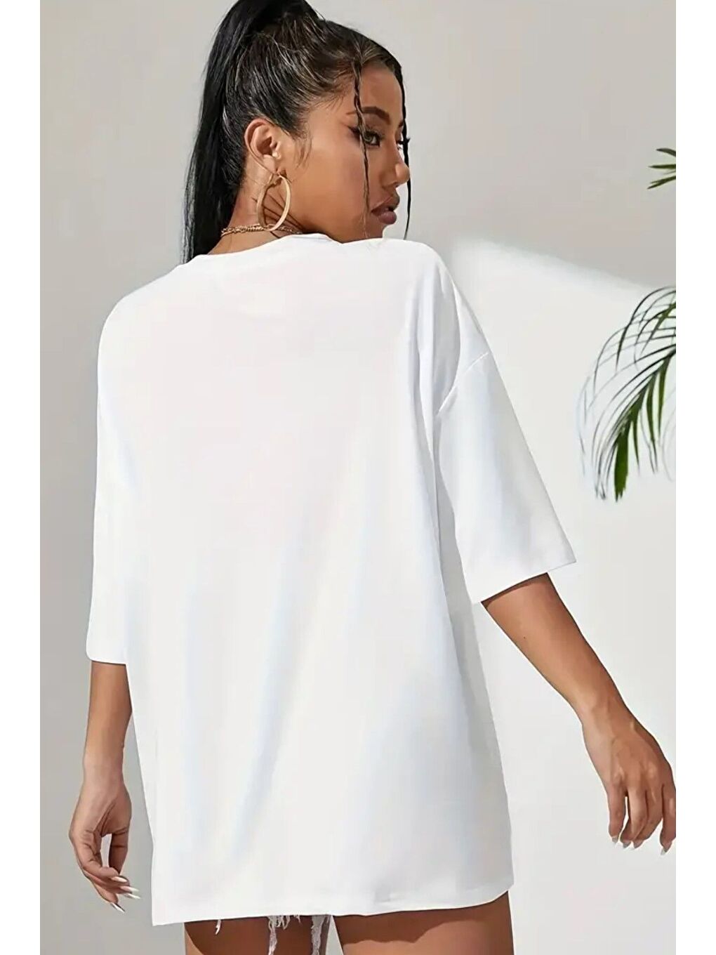 Kadın Beyaz Endless Summer Baskılı Oversize T shirt-1