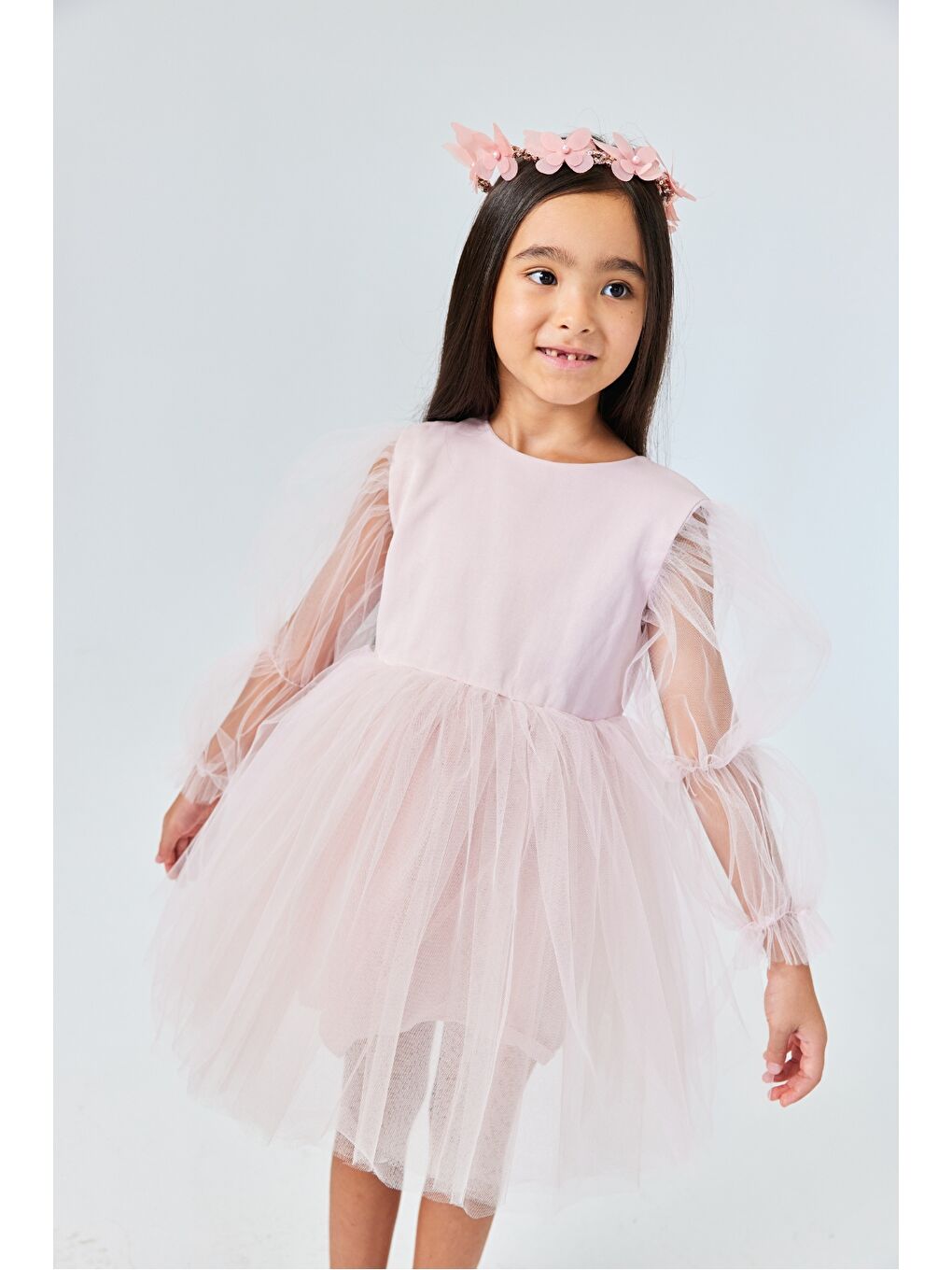 Pembe Pudra Kelebek Kanatlı Kız Çocuk Elbise - Kate
