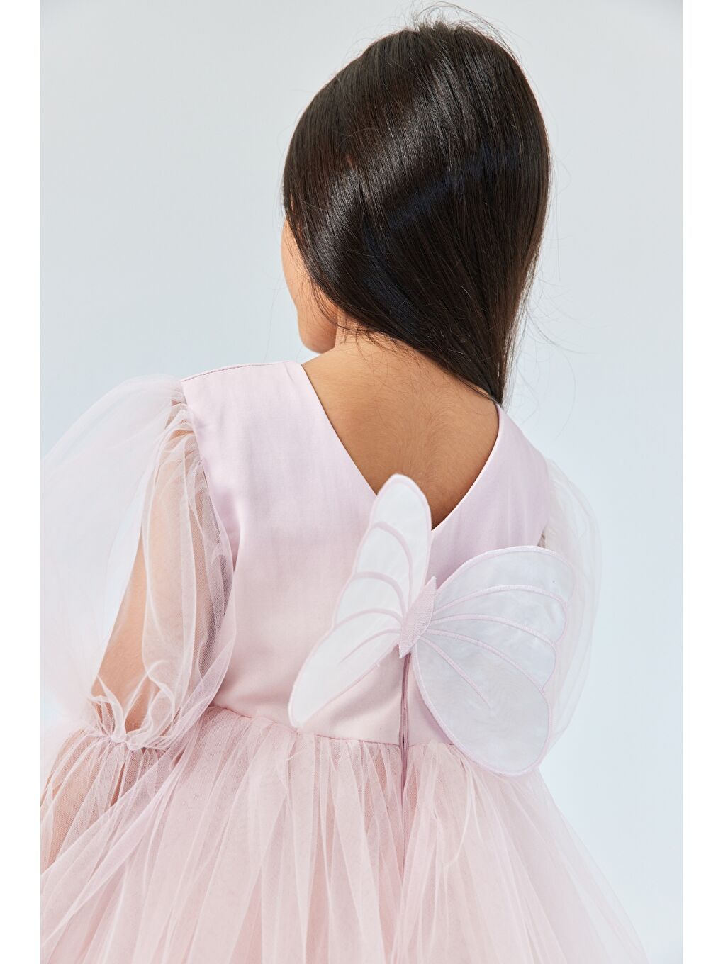 Pembe Pudra Kelebek Kanatlı Kız Çocuk Elbise - Kate-1