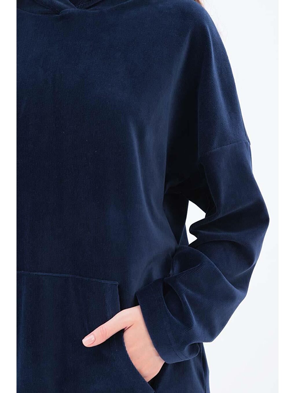 İndigo Kapüşonlu Kanguru Cepli Pantolonlu Takım-4