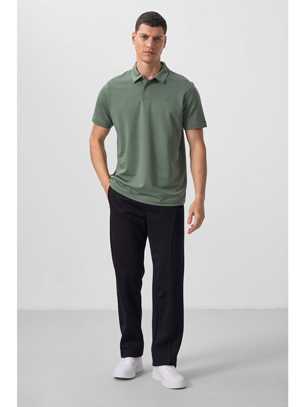 Açık Yeşil Basic Göğüs Logolu Standart Kalıp Triko Polo Yaka Erkek Tişört - 87768-2