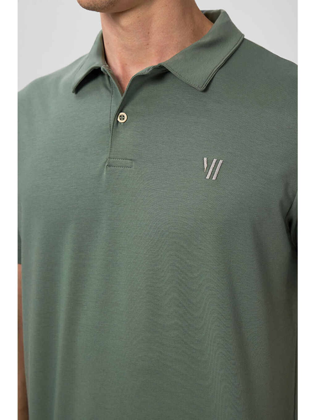 Açık Yeşil Basic Göğüs Logolu Standart Kalıp Triko Polo Yaka Erkek Tişört - 87768-4