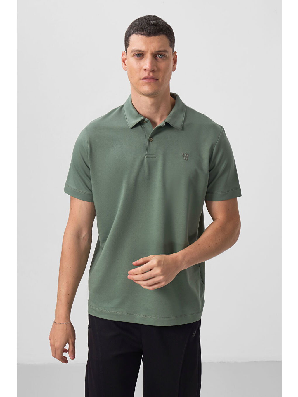 Açık Yeşil Basic Göğüs Logolu Standart Kalıp Triko Polo Yaka Erkek Tişört - 87768-6