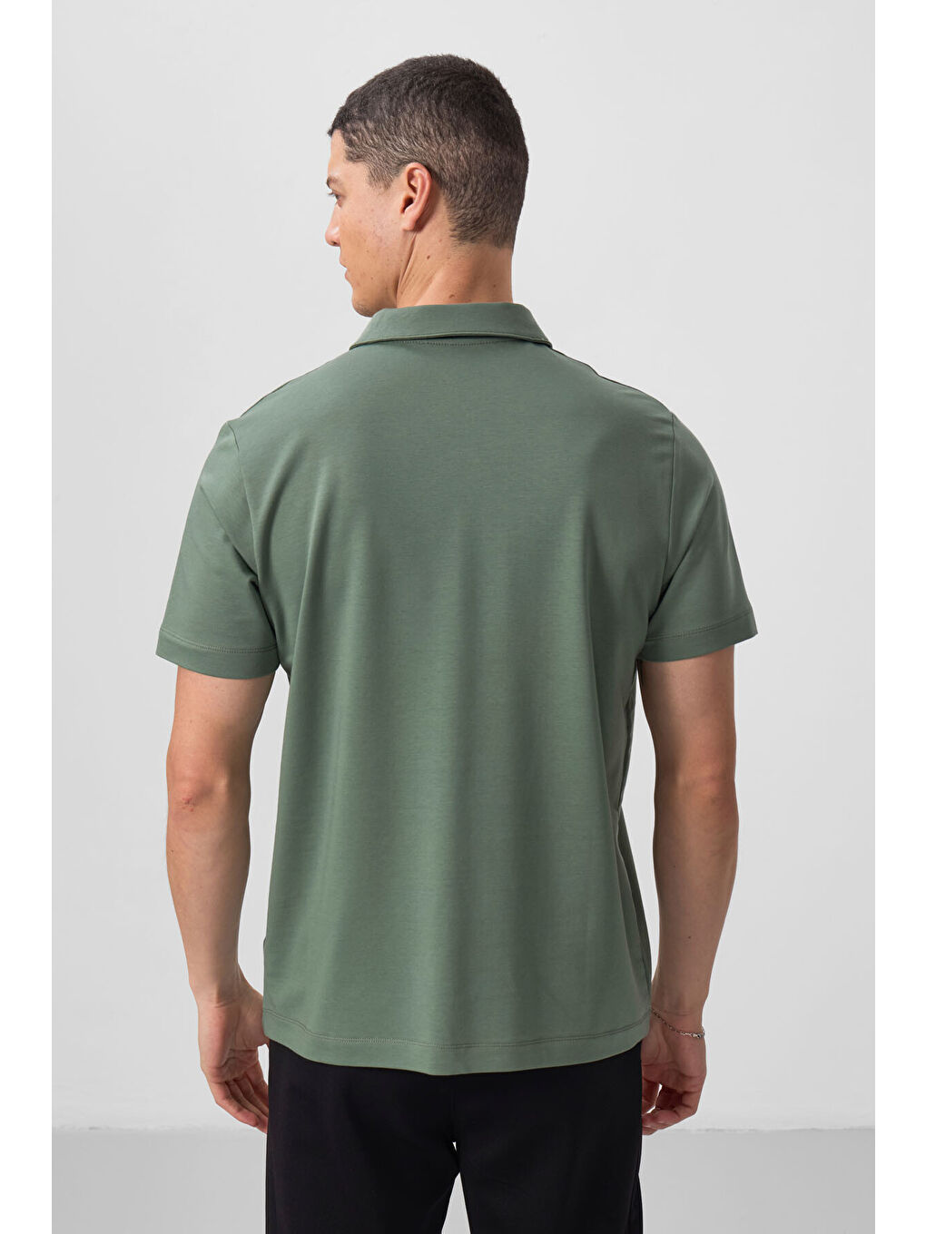 Açık Yeşil Basic Göğüs Logolu Standart Kalıp Triko Polo Yaka Erkek Tişört - 87768-8