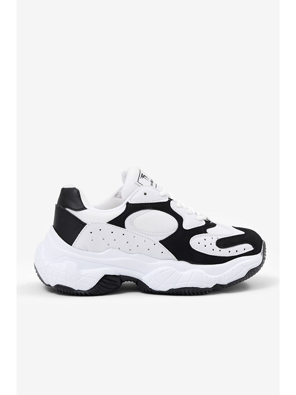 Kadın Beyaz Siyah Rahat Kalıp Yüksek Taban Bağcıklı Spor Ayakkabı-3