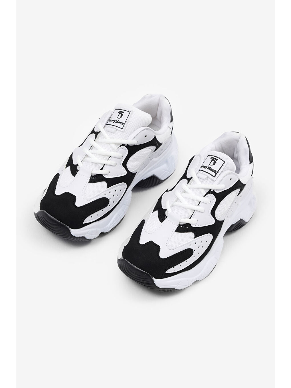 Kadın Beyaz Siyah Rahat Kalıp Yüksek Taban Bağcıklı Spor Ayakkabı-4