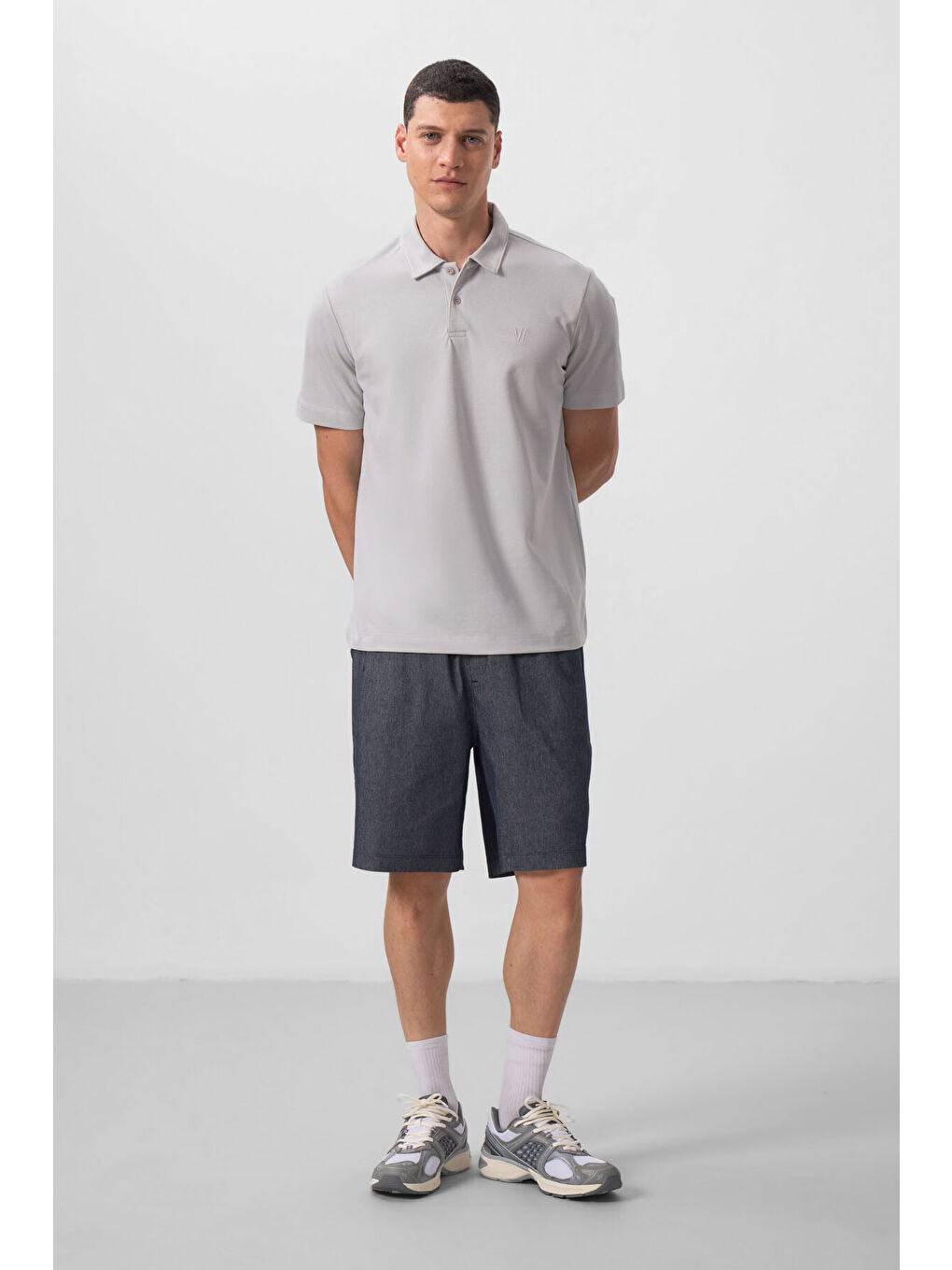 Bej Taş Basic Göğüs Logolu Standart Kalıp Triko Polo Yaka Erkek Tişört - 87768-2