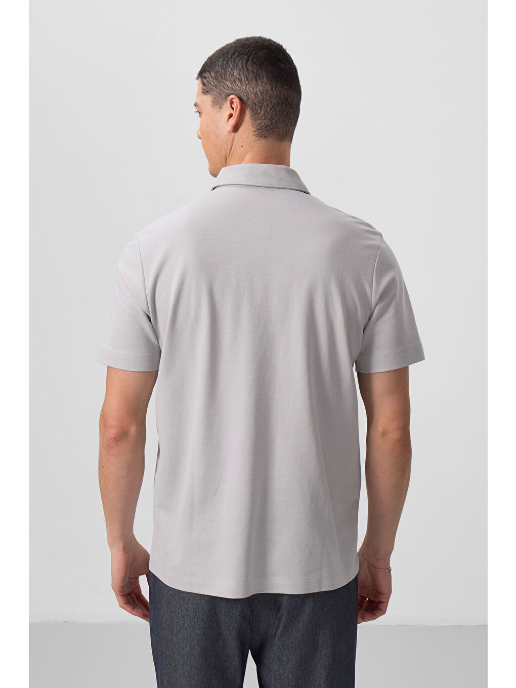 Bej Taş Basic Göğüs Logolu Standart Kalıp Triko Polo Yaka Erkek Tişört - 87768-8