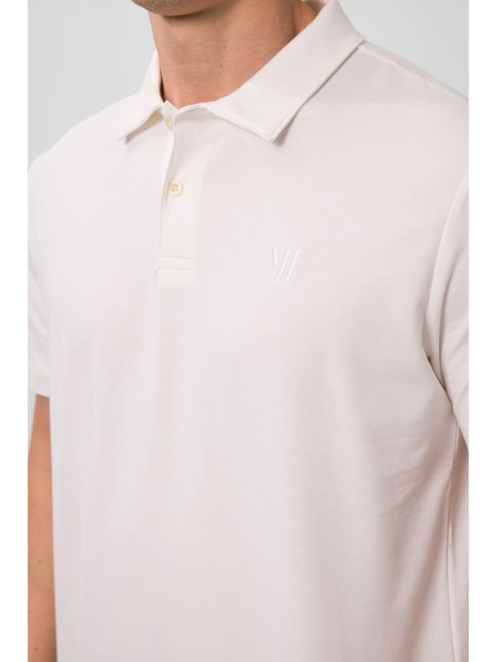 Ekru Basic Göğüs Logolu Standart Kalıp Triko Polo Yaka Erkek Tişört - 87768-4